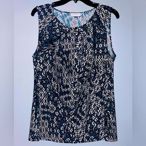 🦚Tahari Women's Sleeveless Geometric Top - Black, Teal, White